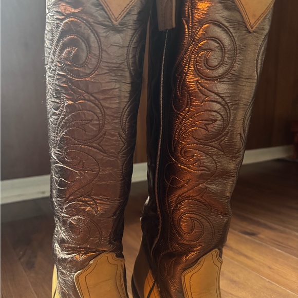 Vintage Frye Tall Western Boots Women’s 8 B Made USA Two-Tone Leather Heeled - Picture 10 of 14